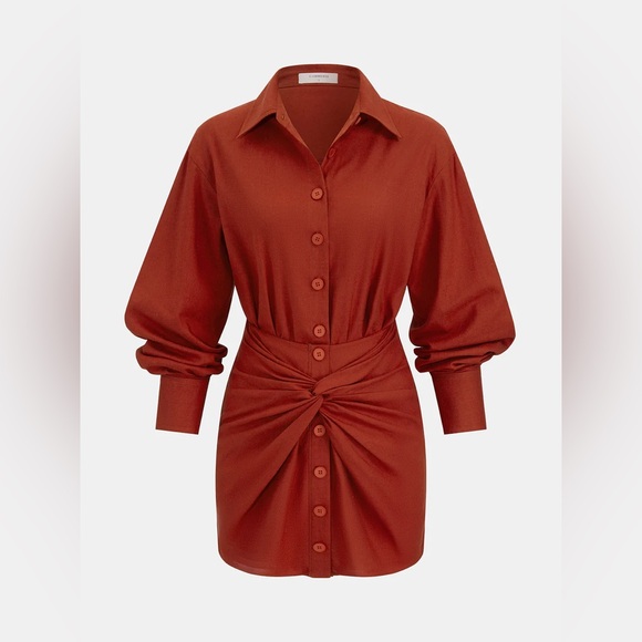 COMMENSE Linen Blend Knot Front Shirt and Mini Skirt Set - Picture 3 of 5